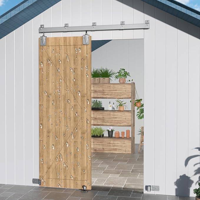6FT Heavy Duty Exterior Barn Door Hardware Kit, BarnBase Box Rail Door Hardware Kit, Outdoor Hardware Kit for 1 Door(Door not Include), 450 lbs Capacity, Silver