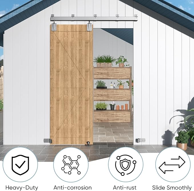 5FT Heavy Duty Exterior Barn Door Hardware Kit, BarnBase Box Rail Door Hardware Kit, Outdoor Hardware Kit for 1 Door(Door not Include), 450 lbs Capacity, Silver