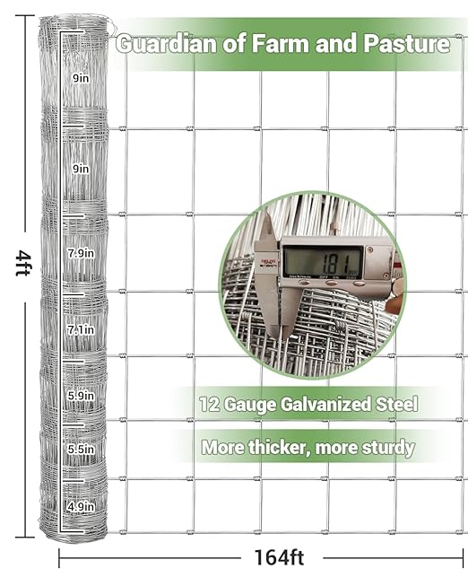 ACEKOOL Cattle Farm Fence, 4Ft x 164Ft Galvanized Wire Fencing for Cattle, Deer, Sheep, Goat, Livestock & Animals Protection, Fencing for Yard, Cattle Panel