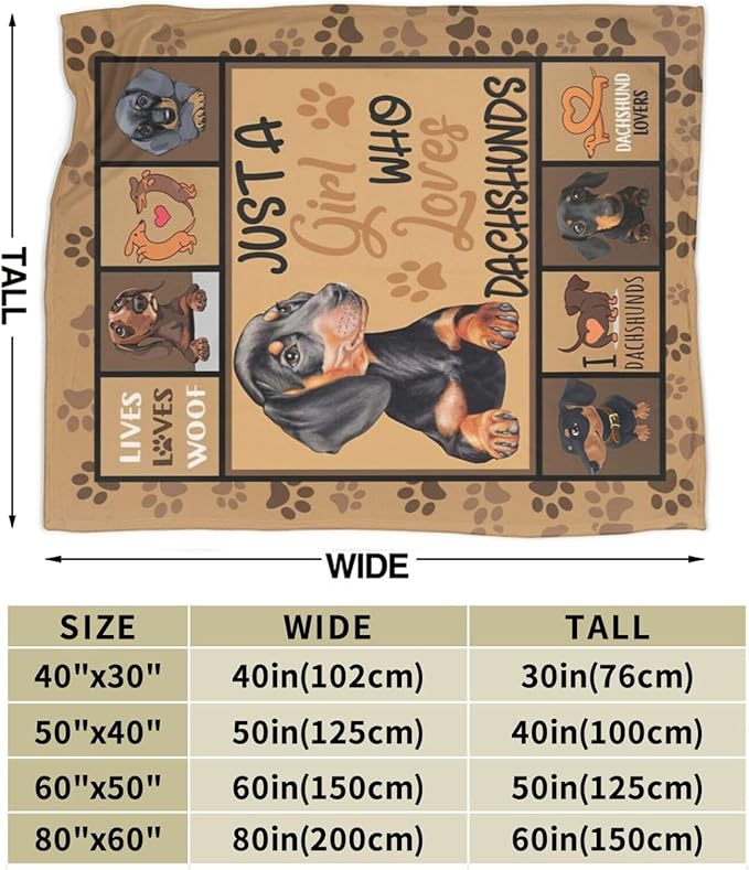 Dachshund Blanket Dogs Throw Blanket Soft Warm Fleece Flannel Plush Just A Girl Who Loves Dachshund Throw Blanket Bedding Gifts for Dog Lover Girls Women Dog for Kids Adults 40"X50"