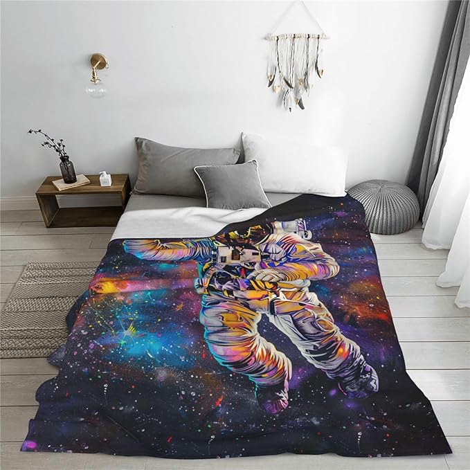 Astronaut Blanket Space Galaxy Decor Throw Blanket Cozy Plush Flannel Fleece Warm Soft Lightweight Fuzzy Winter Blanket Solar System Gifts for Girls Boys Women Teens for Bed Sofa Couch 50"X60"