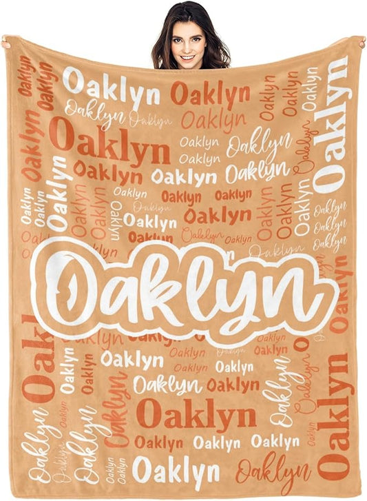 Custom Blanket with Name Personalized Blankets for Kids Adult Boys Girls Flannel Monogrammed Customized Blankets Throw (60''x80'')
