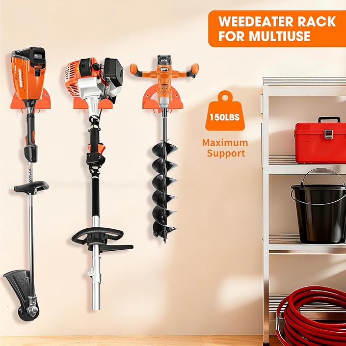 Weed Eater Hanger, Garage Organizer Trimmer Rack Wall Mount, Garden Power Tool Holder Garage Hooks for Grass Trimmer, Hedge Trimmer, Leaf Blower and Chainsaw Storage, 1 Pack