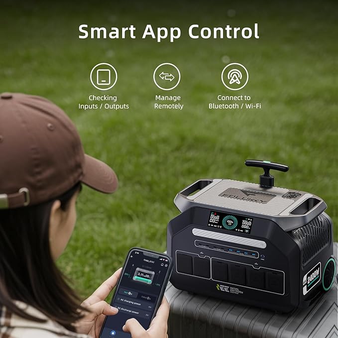 IEE 2400W/2048Wh Power Station with 400W Solar Panel,P2400 Solar Generator(4800W Peak),1800W Super Fast Charging,APP Control Emergency Power Station for Home, Camping, Power Outages