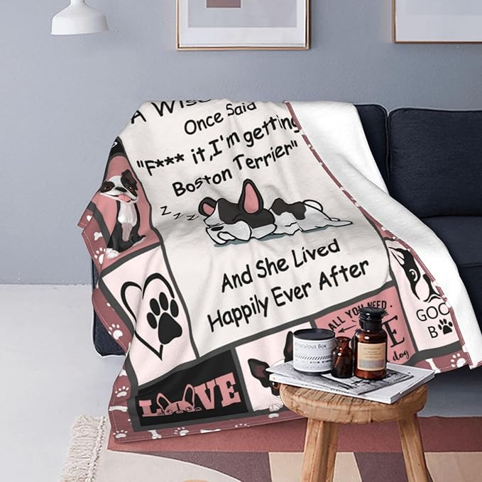 Boston Terrier Throw Blanket - Frenchie Dog Pet Lover Gift for Kids, Girls, Women - Plush Cozy Fleece Flannel Cute Puppy Decor 60"X80"