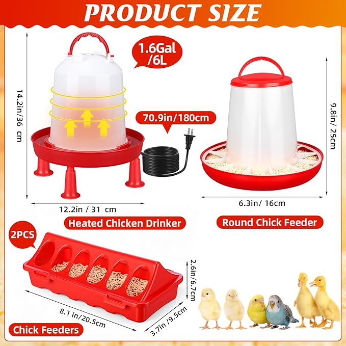 4 Pack 6l Heated Chicken Waterer for Winter Poultry Feeder Poultry Heated Constant Temperature Fountain with Leg Support for Chicken Coop Chicks Birds Duck Pigeon Farm Supplies
