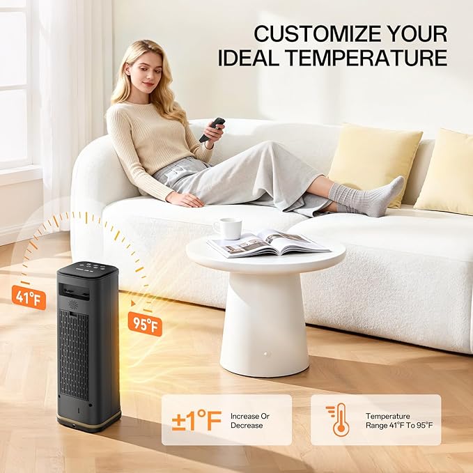 Space Heater, Portable Electric Heaters for Indoor Use with Adjustable Thermostat and Remote, 45° Oscillation, 1-12h Timer, 4 Modes, 1500W PTC Ceramic,Black