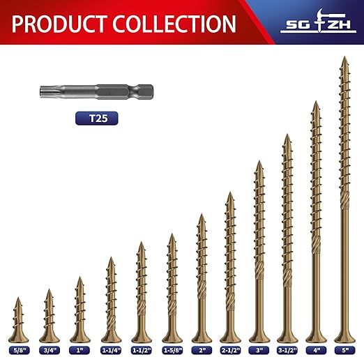#10 x 3-1/2" Deck Screws (115Pcs) 2lb. Carbon Steel, Yellow, Flat Head, Rust Resistant epoxy Coated, with T25 Star Bit