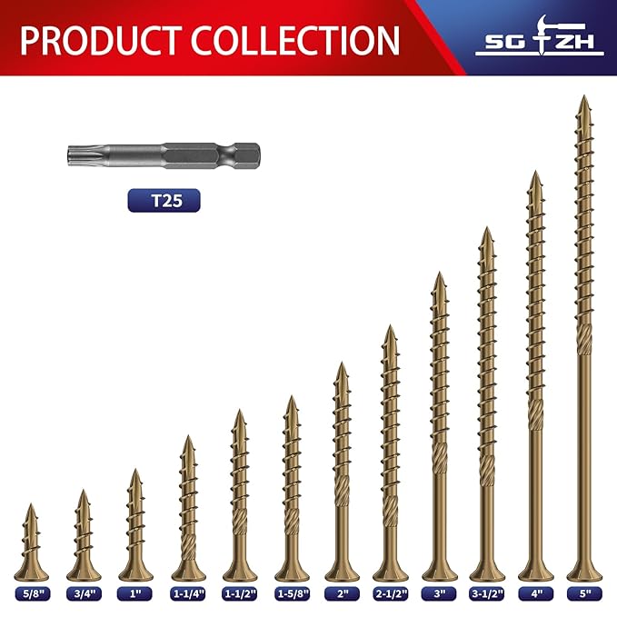 #10 x 4 Inch Deck Screws (45Pcs) 1lb. Carbon Steel, Yellow, Flat Head, Rust Resistant epoxy Coated, with T25 Star Bit