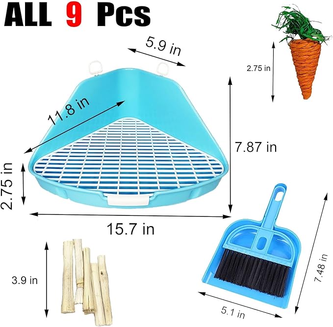kathson Rabbit Litter Box Bunny Toilet Triangle Potty Trainer Corner Large Bedding Box Pet Pan for Rabbits Chinchillas Ferrets Guinea Pigs Galesaurs(Blue)