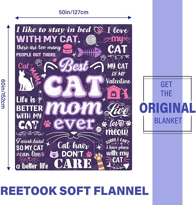Cat Mom Blanket for Women, Cats Mom Gifts, Blanket for Cats Lovers, Flannel Warm Throw Blanket for Young Adults, for Cat Lovers Gifts for Christmas Thanksgiving 50x60in