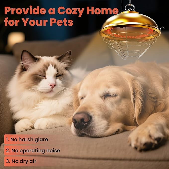 2-Pack Heat Lamp for Chickens, 170W & 350W Adjustable Heating Temperature and Hanging Height, Chicken Coop Brooder Heater, Carbon Fiber Heating Lamp for Chicks, Ducks, Rabbits, Cats, Dogs, Livestocks