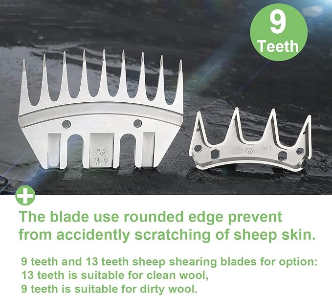9 Tooth Sheep Shears Replacement Blades PRO Universal Blade for All Major Brands Oster GDJOB TAKEKIT BEETRO Dragro Lister Heiniger Sheep Clippers for Sheep Alpacas Goats (9 Tooth Silver)