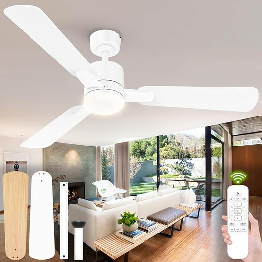 Ceiling Fans with Lights, 42 Inch Low Profile Ceiling Fan with Light and Remote Control,10 Min Quick Installation,Reversible,3CCT Dimmable,Quiet,white Small Ceiling Fan for Bedroom Indoor/Outdoor