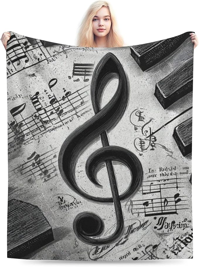 Music Note Throw Blanket Piano Notes Flannel Blankets Music Lover Fuzzy Plush Super Soft Cozy Warm Decor Gifts for Boys Girls Kids Adults Men Women 50" x 60"
