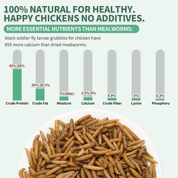 High Calcium,Non-GMO,5LB Dried Black Soldier Fly Larvae for Chickens,60-100X More Calcium Than Mealworms,Treat for Laying Hen,Ducks,Wild Birds,Turtles