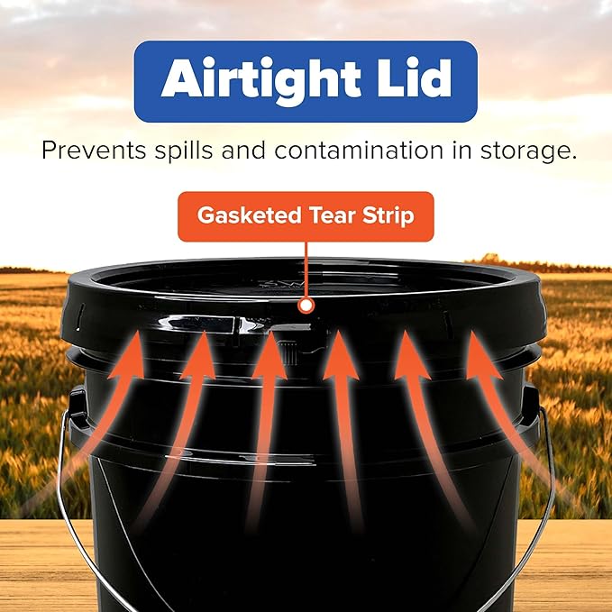 ePackageSupply 5 Gallon Bucket with Airtight Lid | Made in USA | Food Grade | Heavy-Duty Premium HPDE Plastic | Durable 90 Mil All Purpose Pail | Easy Stack and Store | BPA Free (Black, 60)