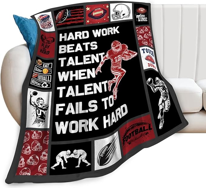 Football Blanket, Inspirational Sport Throw Blanket, Football Gifts Blankets Stuff Fleece Flannel Plush for Men Boys Women Girls Lovers Adults Soft Bedding Gift for Sofa Bed Office Home Decor 60"x50"