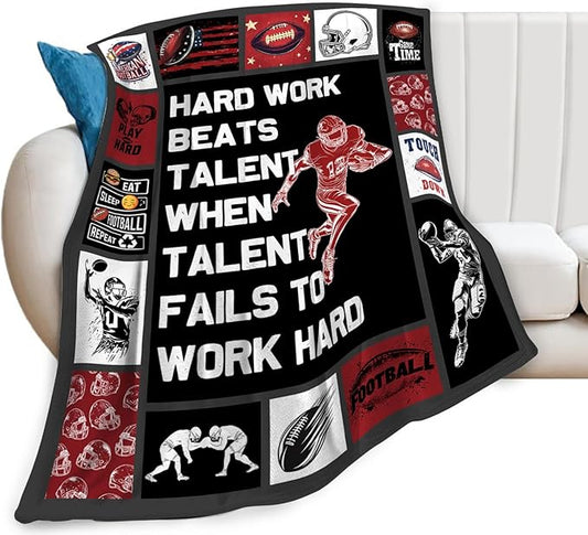 Football Blanket, Inspirational Sport Throw Blanket, Football Gifts Blankets Stuff Fleece Flannel Plush for Men Boys Women Girls Lovers Adults Soft Bedding Gift for Sofa Bed Office Home Decor 80"x60"