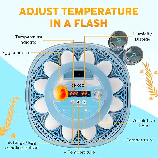 12 Egg Incubator with Automatic Egg Turning and Humidity Control – Egg Incubators for Hatching Eggs – Egg Candler, Water Bottle Refill, Air Vent, 360° View – Incubadora de Huevos de Gallina