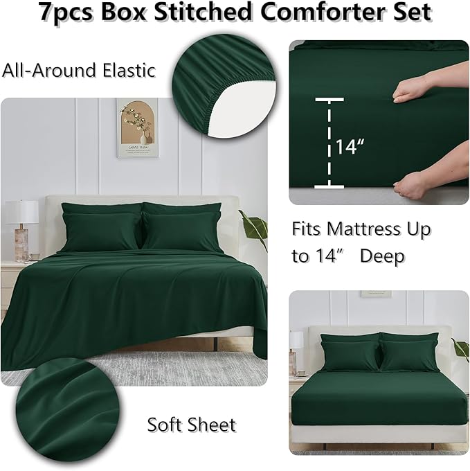 CozyLux King Size Comforter Set Emerald Green - 7 Pieces Bed in a Bag King, Okeo-Tex Certifited Bedding Set, All Season Soft Bed Set with Down Alternative Comforter, Sheets, Pillowcases & Pillow Shams