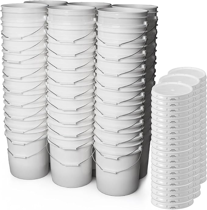 ePackageSupply White 5-Gallon Bucket with Lid | Made in USA | Food Grade | Heavy-Duty Extra Durable Plastic Bucket | Multi-Use Food Grade Buckets with Lids | Easy Stack and Store | BPA Free | 60 Pack