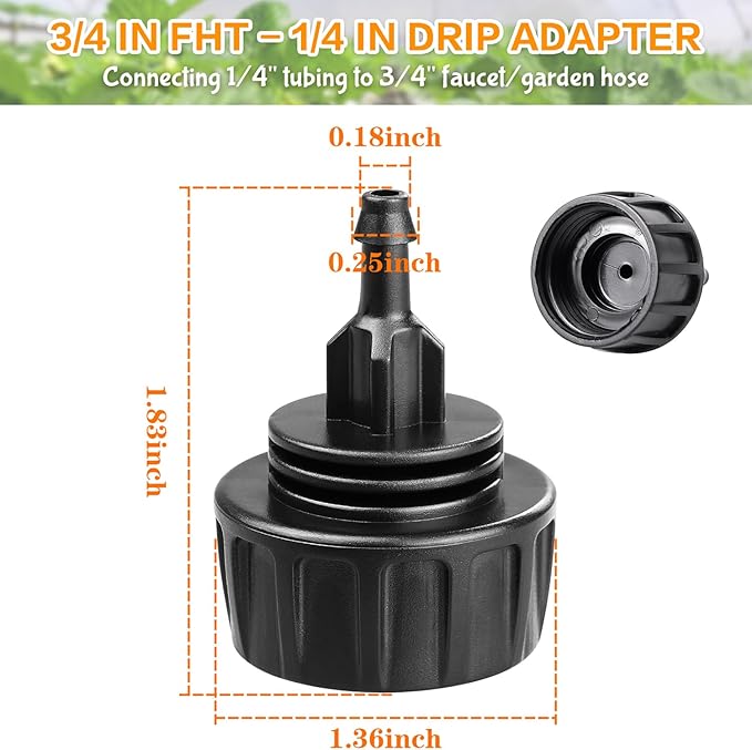 3/4 Inch Female Pipe Thread to 1/4 Inch Drip Irrigation Tubing Adapter: 6 Pieces 1/4 In. Barbed Drip Line x 3/4 In. Faucet PVC Adapter Connect 3/4" FHT Faucet