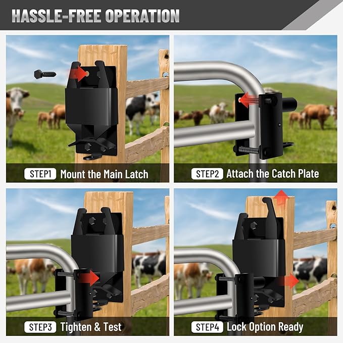 2 Pcs Farm Gate Latch, Heavy Duty 2 Way Gate Latch Lockable, Livestock Gate Latches for Metal Gates, Ranches, Farms, Stables, Horse Corrals, Pet Cages, Black Hardware with Screws