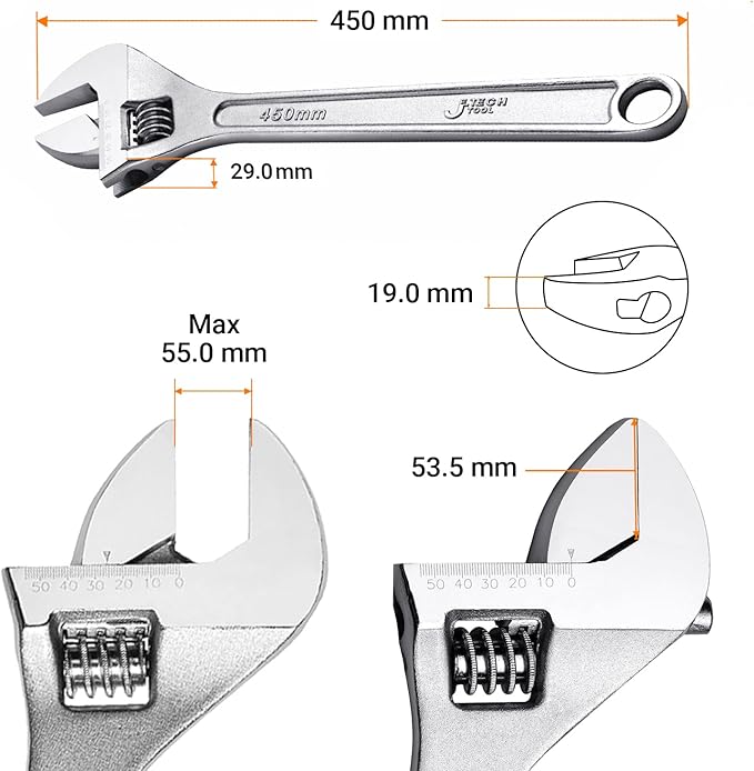 Jetech 18 inch Adjustable Wrench - Professional Shifter Spanner with Wide Caliber Opening