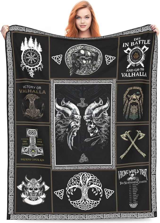 Medieval Viking Blanket Viking Decor Throw Blanket Warm Soft Plush Lightweight Fleece Flannel Blanket for Vikings Men Boys Girls Women Baby Kids for Winter Bed Couch Bed 50"X60"