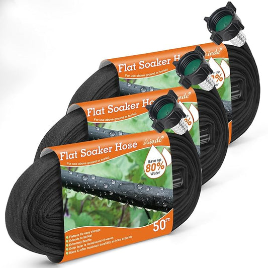 AIODE Flat Soaker Hose 150FT(50FT 3Pack) for Garden Beds Drip Hose Heavy Duty Save 80% Water for Vegetable Tree (150FT)