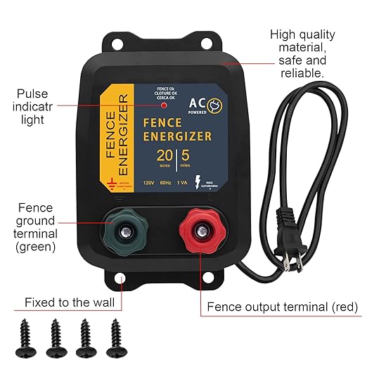 PE5 Electric Fence Energizer 0.20 Joule,20 Acres,Livestock Fence Chargers for Containing Pets and Preventing Wild Animals Intruding