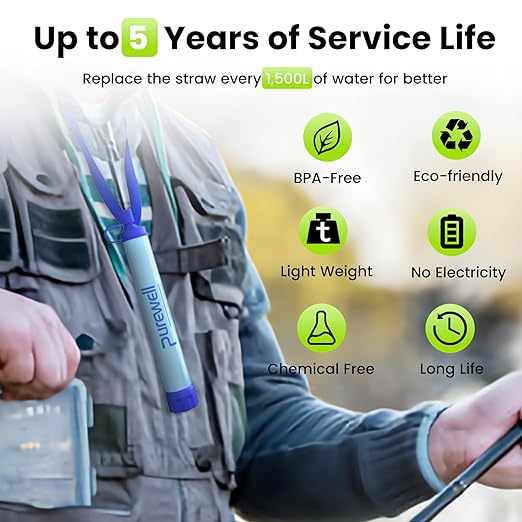 Purewell Outdoor Water Filter Personal Water Filtration Straw Emergency Survival Gear Water Purifier for Camping Hiking Climbing Backpacking(6PCS)