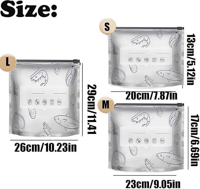 30PCS reusable aluminum foil sealed storage bags, 2025 new resealable food vacuum zipper bags, vegetable, fruit, and meat upright aluminum foil sealed bags with labels and zippers (10 each of 3 sizes)