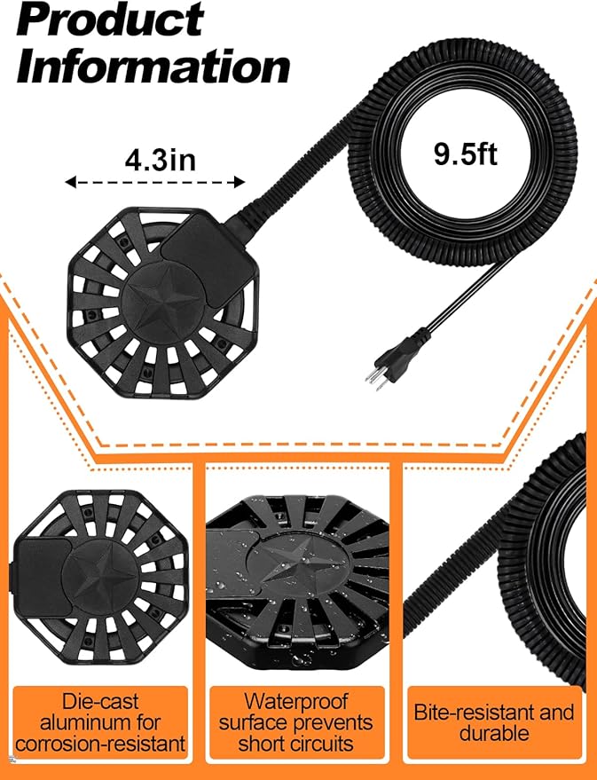 250W Submersible Chicken Waterer Heater- Thermostatic Control Deicer for Max 40 Gals Water Capacity, Energy-Saving Rust-Proof Chicken Coop Poultry Water Heaters for Duck Goose Bird Livestock
