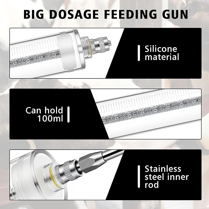 2 Pcs 100ml Large Cattle Drench Gun Big Dosage Feeding Gun Reusable Veterinary Medicine Syringe Continuous Dosing Feeding Dispenser Device for Pig Cow Sheep Goat Horse Livestock(Stylish)