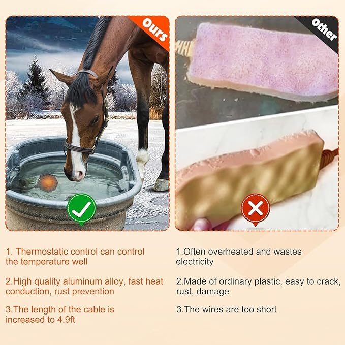 800W Horse Water Heater Aluminum Cast, Thermostatic Control Farm De-Icer, Utility Pond De-icer for Livestock Poultry Birds Horses Cows Wildlife Drinking for Winter