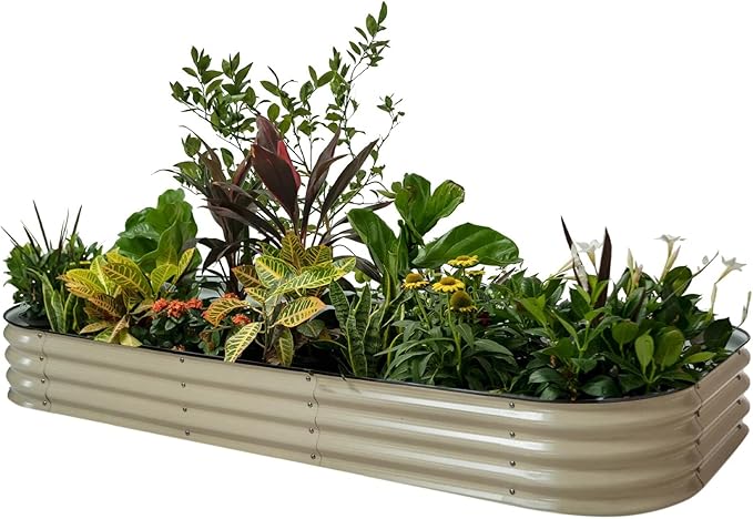 Vego garden Raised Garden Bed Kit, 11" Tall 10 in 1 Modular Raised Garden Beds Kit, Metal Planter Box for Vegetables, Flowers, Herbs, Pearl White