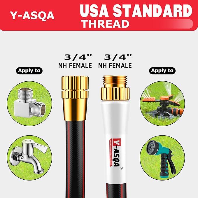 YASQA Heavy Duty Garden Hose 100 ft 5/8 Inch, Contractor's Leak Proof Durable No Kink Easy Coil Flexible Hose Black & water hose 100ft