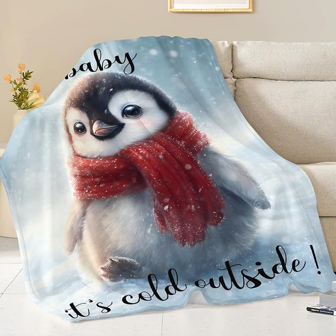 Penguin Blanket Gifts for Girls Boys Throw Cozy Plush Fleece Flannel Lightweight Fuzzy Party Blankets for Women Men 50"X40"
