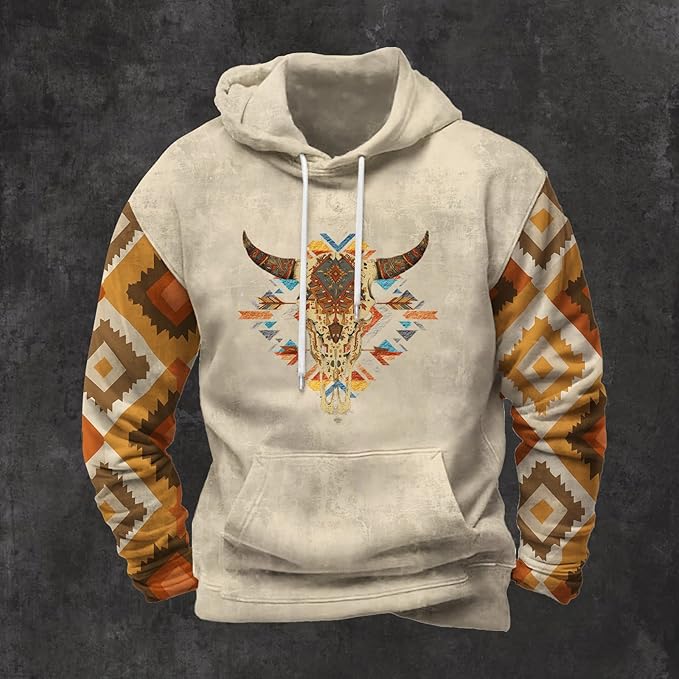 Mens Hooded Sweatshirt Vintage American Element Long Sleeve Fall Hoodie Classic Drawstring Front Pocket Pullover