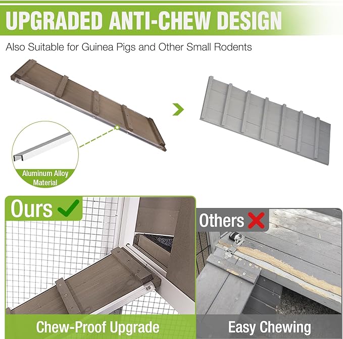 GUTINNEEN Large Rabbit Hutch Indoor 2-Level Wooden Chicken Coop Outdoor Bunny Guinea Pig Cage with Run, Chew-Proof Ramp, Leak-Proof Pull Out Tray, Lockable Doors for Small Animals (Brown & White)