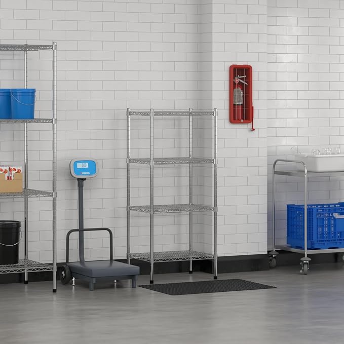 Commercial NSF Listed Chrome Stationary Wire Shelving Kit 18" x 24" x 54", with 4 Shelves Perfect for Warehouse, Walk-in Refrigerator, Freezer, Grocery Store, Restaurant, Dishroom