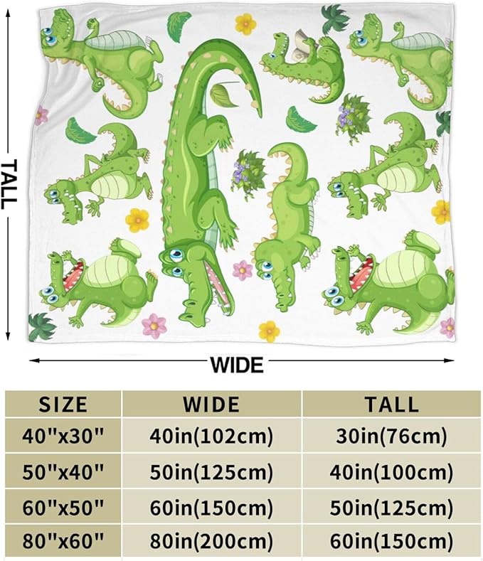 Alligator Blanket Super Soft Warm Crocodile Fleece Throw Blanket Cozy Fluffy Cartoon Alligators Animal Lightweight Flannel Gifts Blankets for Kids Adults 60"X50"