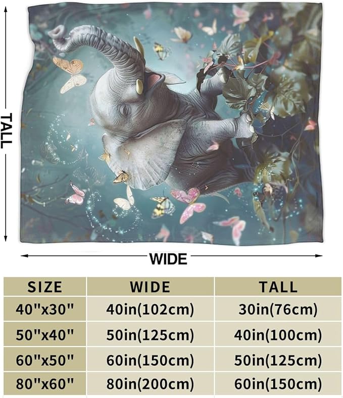 Cute Elephant Blanket, Soft Plush Fleece Animal Throw Blanket - Cozy Warm Stuffed Blankets Bedding Elephant Gifts for Women Girls Kids Adults 50"X60"