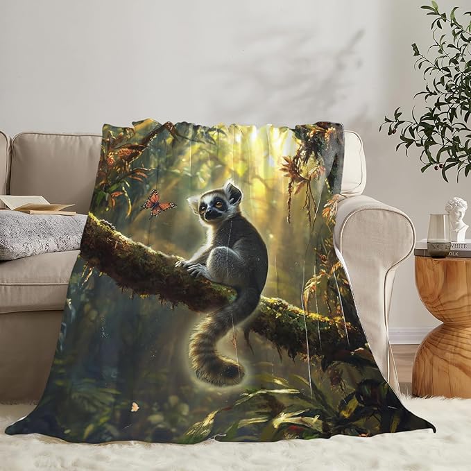 Lemur Blanket Lemurs Lovers Gifts Cozy Plush Rainforest Animal Throw Blankets Fuzzy Flannel Fleece for Girls Boys Women Men 80"X60"