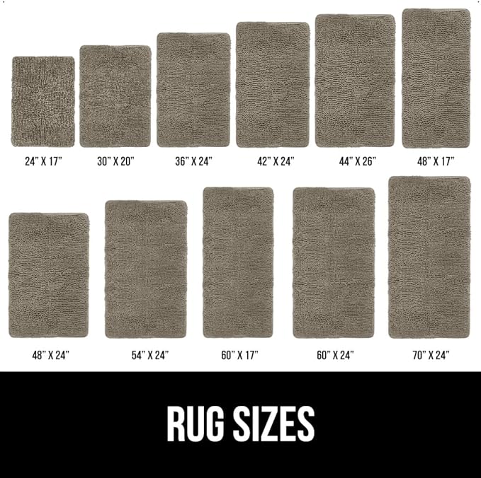 GORILLA GRIP Bath Rug Mat, Thick Soft Absorbent Chenille, Quick Dry Microfiber Mats, Rubber Backing Washable Shower Floor Rugs, Bathmat Runner, US Designed Bathroom Home Decor Accessories 24x17, Latte
