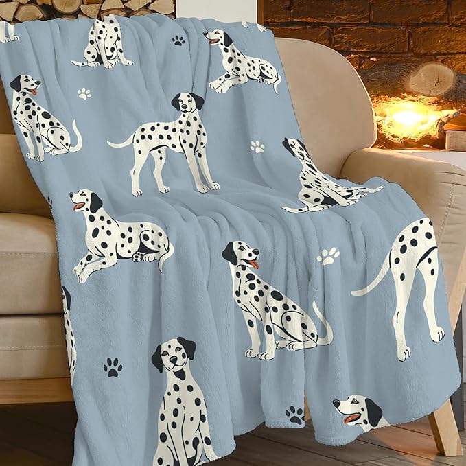 Dalmatian Blanket Super Cozy Soft Dalmatian Throw Blanket Warm Plush Fluffy Spotted Dog Stuff Gifts for Women Girls Fleece Flannel Gift Blankets for Kids Adults 60"X50"