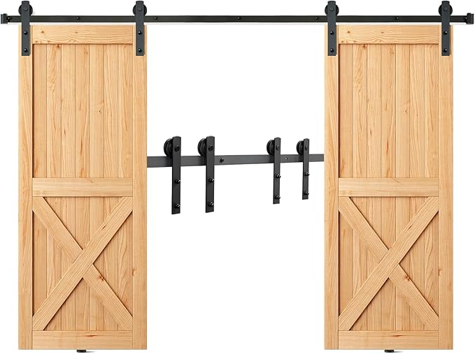 VEVOR 8FT Double Door Sliding Hardware Set, Supports up to 330LBS, Compatible with 3.7-4.3FT Width & 1.3"-1.8" Thickness Door Panels, Includes Quiet I-Shaped Rollers