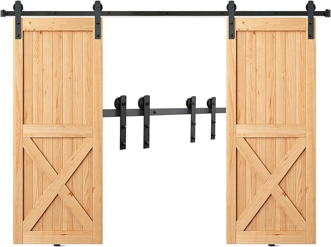 VEVOR 8FT Double Door Sliding Hardware Set, Supports up to 330LBS, Compatible with 3.7-4.3FT Width & 1.3"-1.8" Thickness Door Panels, Includes Quiet I-Shaped Rollers
